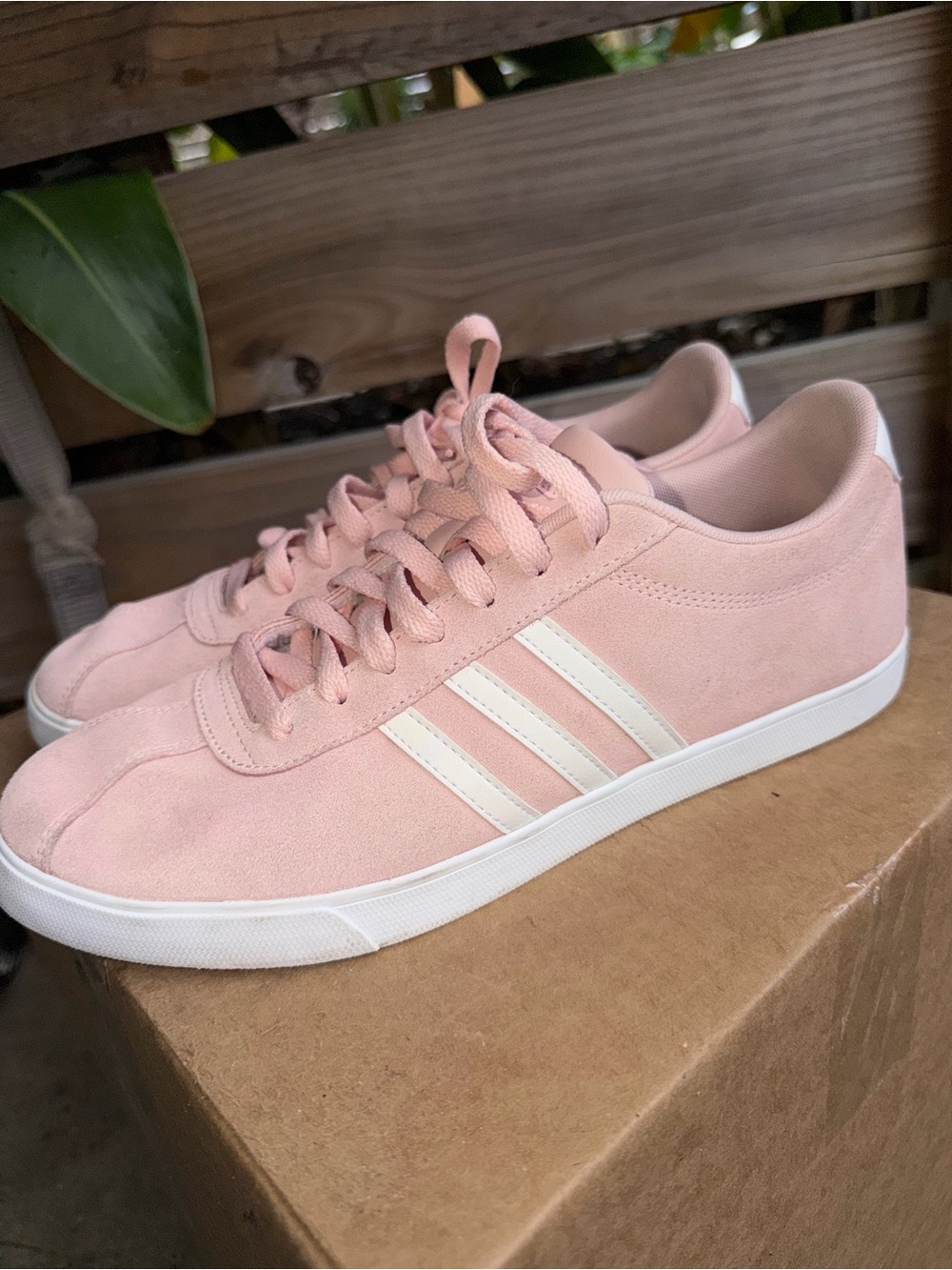adidas Pink Suede Low-Top Sneakers with White Stripes
